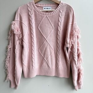 KINKIT Cable Knit Fringe Trim Sweater